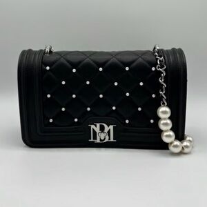 NWT Badgley Mischka Black Quilted Crossbody with Pearl Accent
